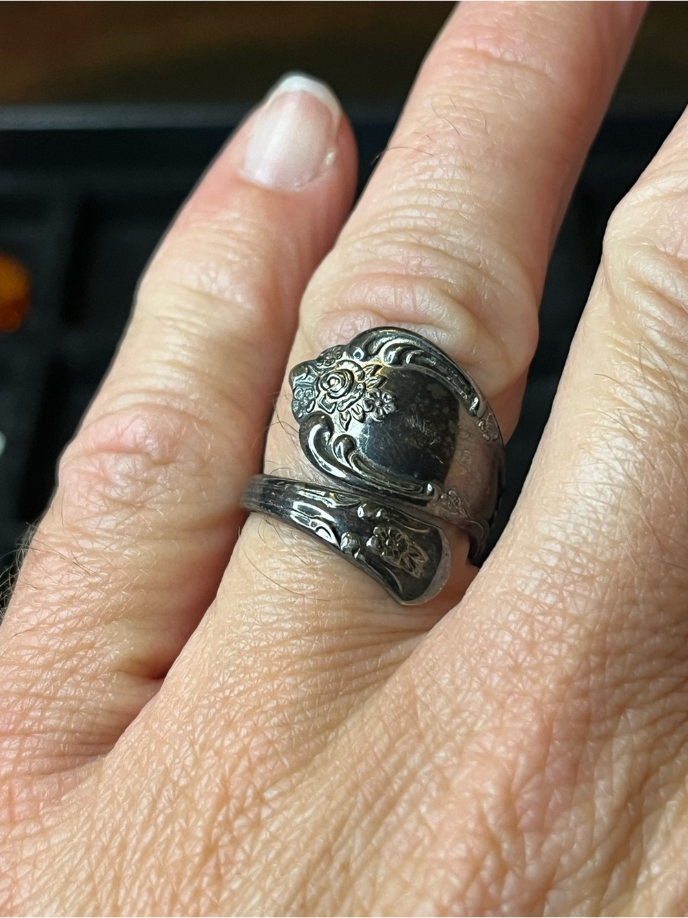 Vintage silver plated spoon ring WMA Rogers Oneida adjustable size 6.5